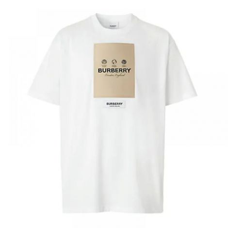 Burberry Tişört Sergio Label Logo  Beyaz - Burberry Sergio Label Logo White T Shirt Burberry Erkek Tisort B Eyaz